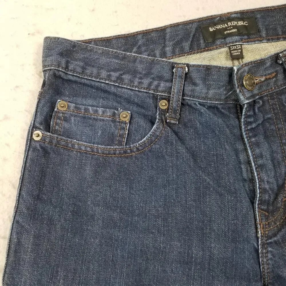 Banana Republic Jeans Mens 31x30 Blue Denim Straight Five Pocket Classic Casual‎
